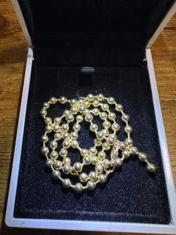 골드 펄 비즈 목걸이 약 80cm 케이스 포함