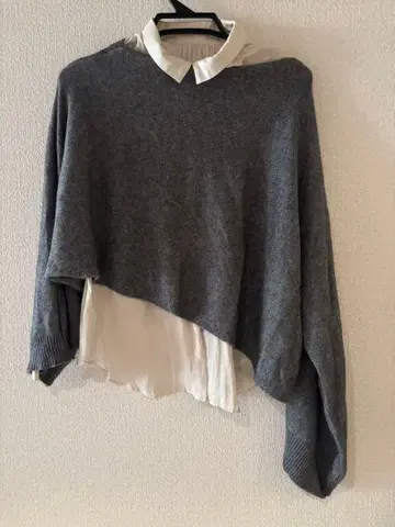 little eagle 그레이 비대칭 울 니트 상의 2Way