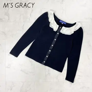 M'S GRACY 프릴 옷깃 긴팔 가디건 썸머 니트 블랙 38*HD672