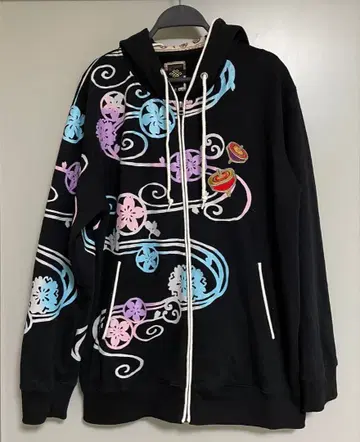 미야비무스비 컬러풀 자수 풀 집업 후드티 블랙 2XL 사이즈