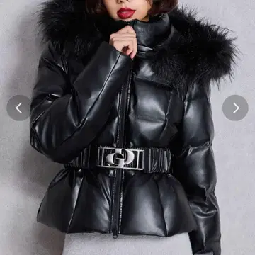 GYDA GD 벨트 포함 인조 가죽 숏 다운 코트