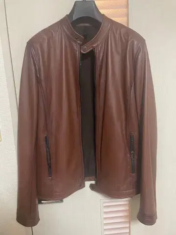 브라운 가죽 자켓 스탠드 카라