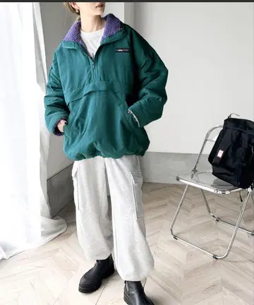 java 오버 사이즈 하프 지퍼 보아 자켓 그린/퍼플