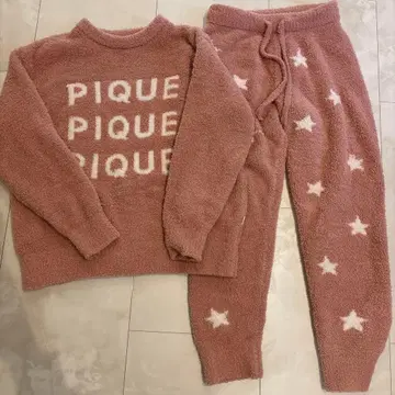 젤라또피케 파우더 로고 자카드 풀오버 롱 팬츠 세트 핑크