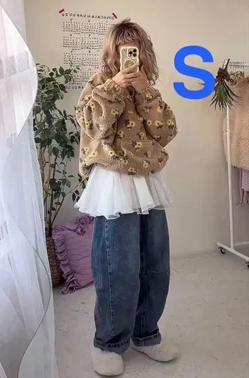 시마무라 ayano 꽃무늬 보아 하프 지퍼 자켓 브라운 온라인