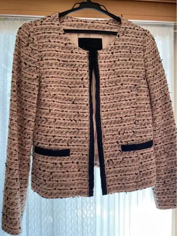 언타이틀 트위드 노카라 자켓 핑크 계열