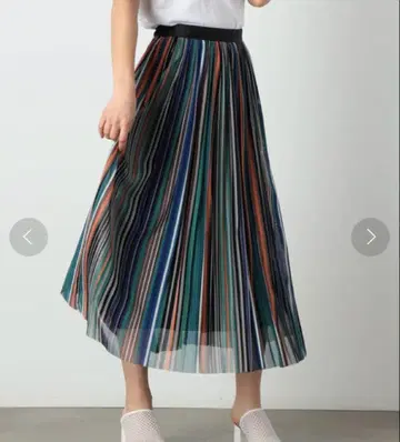 COMME CA ISM 스트라이프 튤 롱 스커트 7호 청록색