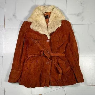 80s 빈티지 가죽 코트 벨트 퀼팅 보헤미안