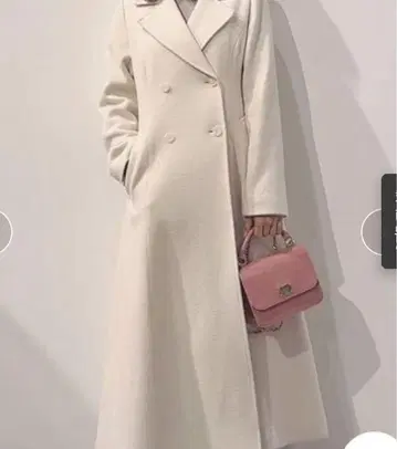 울 혼방 더블 브레스트 롱 코트 M 사이즈 화이트