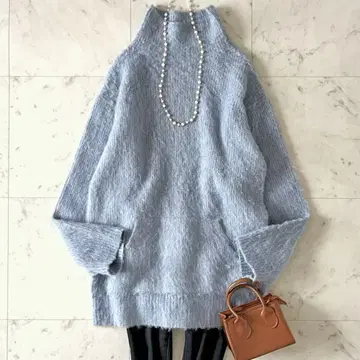 인기*맥피 투모로우랜드 알파카 혼방 하이넥 풀오버 블루