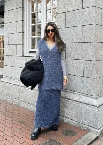 에스트레자 샤기 니트 셋업