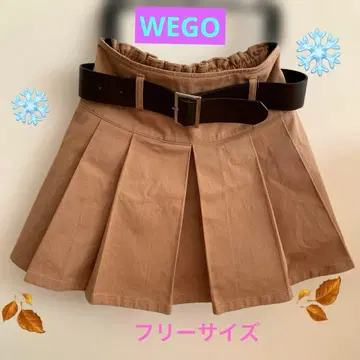 베이지 플리츠 미니 스커트 다크 브라운 색 벨트 포함 프리 사이즈