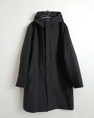 Beams 남성용 L 후드 부착 롱 코트 차콜 그레이