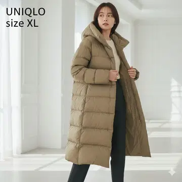 유니클로 UNIQLO 워셔블 다운 코트 XL 롱 기장 카키/베이지 계열