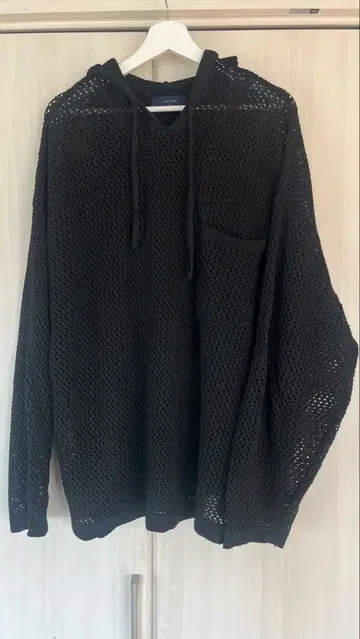 오버 사이즈 메쉬 편직 니트 풀 후드티