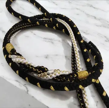 후리소데 허리띠 펄 블랙 화이트 금실 모노톤 #1399