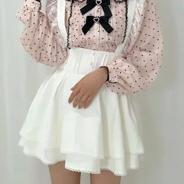 Honey Cinnamon 서스펜더 하이웨스트 턱 스커트 화이트 양산형