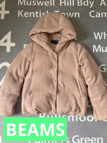 [ BEAMS ] 후드 부착 베이지 다운 자켓