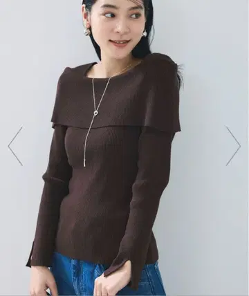 VIS 새상품 택 포함 오프숄더 모찌모찌 리브 니트 다크 브라운 프리