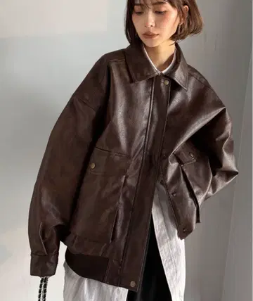 JAVA 콜라보 인조 가죽 빈티지 오버 사이즈 블루종