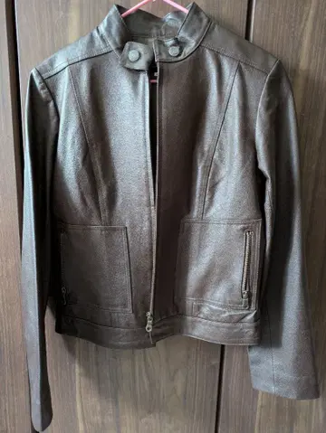 브라운 새틴 안감 가죽 자켓