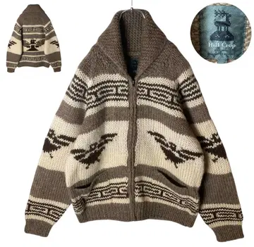 굿 디자인 구제 의류 빅 네이티브 무늬 카우친 스웨터 울 100% 소재