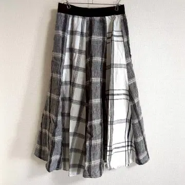 50029 체크 스커트 플레어 허리밴딩 화이트 그레이 M 구제 의류