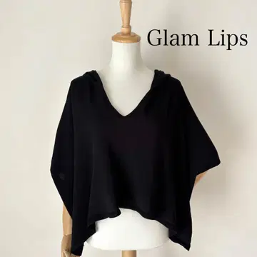 컨디션 최상 Glam Lips 썸머 니트 크롭 후디 블랙 판초 스타일