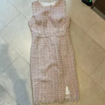 핑크 트위드 프린지 드레스 롱 드레스 쥬얼스 L