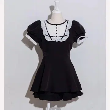 피움 pium 레이스 요크 프릴 도리 셋업 반팔 블랙