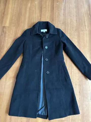 블랙 울 혼방 롱 코트