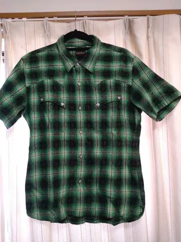 FLATHEAD 그린 체크 반팔 셔츠 38