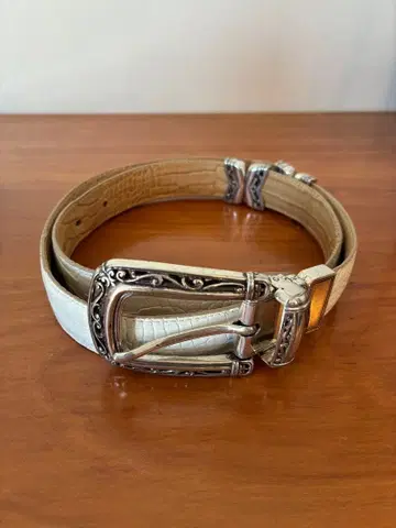 브라이튼 화이트 크로커다일풍 가죽 벨트 32