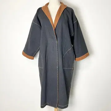 새상품급 긴자 아키에 자연당 초목염 전체 손바느질 제작 면 넉넉한 코트