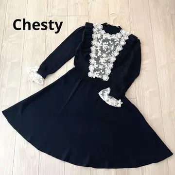 Chesty 화이트 플라워 튤 레이스 니트 원피스