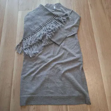 그레이 프린지 긴팔 원피스