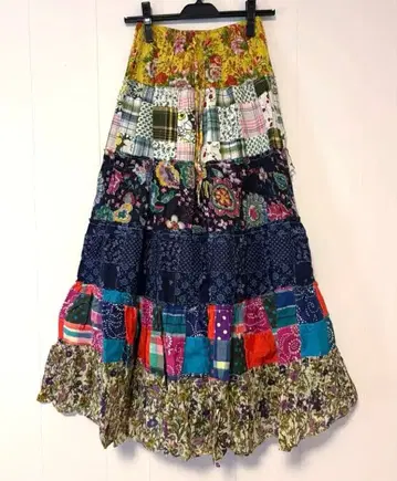 LOVE GIRLS MARKET 패치워크 플레어 스커트 구제 의류