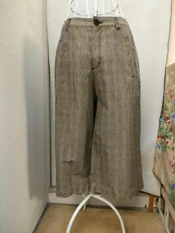 이오콤이오 그레이 체크 팬츠 린넨 io comme io