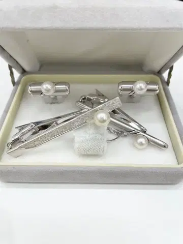 실버 마감 커프 링크스 타이핀 세트