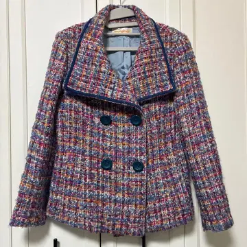 빈티지 구제 의류 멀티 컬러 컬러풀 트위드 피코트 자켓