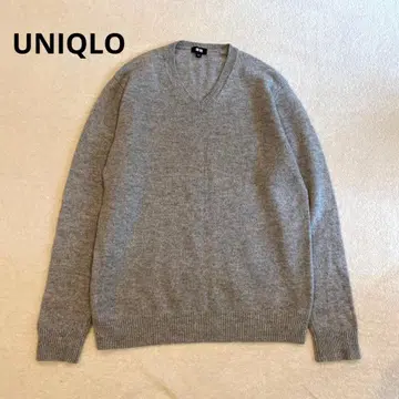 UNIQLO 남성용 그레이 V넥 스웨터 울 100%