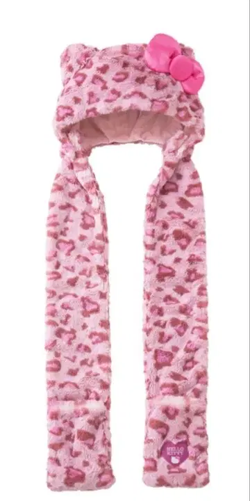 핑크 레오파드 무늬 리본 포함 모자 스카프