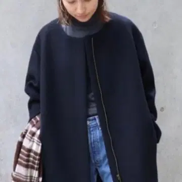 프레임워크 네이비 롱 코트 울 혼방