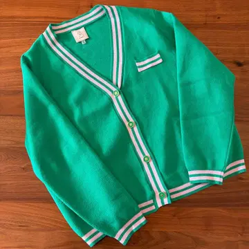 그린 긴팔 니트 가디건 스웨터