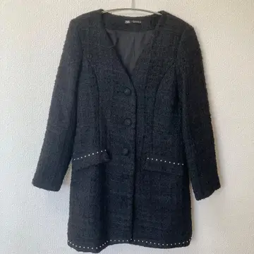 ZARA 노카라 트위드 자켓 블랙