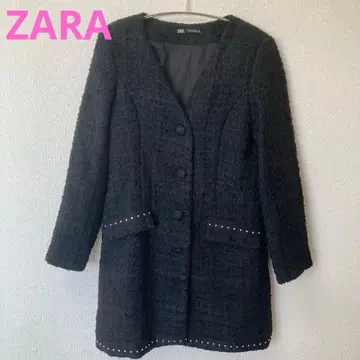 ZARA 노카라 트위드 자켓 블랙