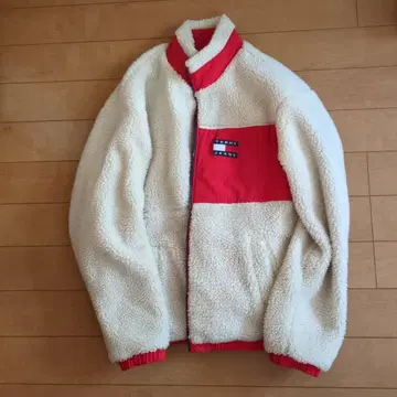 TOMMY JEANS 플리스 자켓 크림 빨간색 리버서블