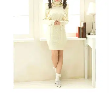 유메텐보 케이블 터틀넥 니트 원피스