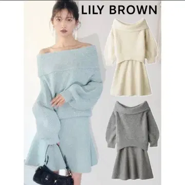 LILY BROWN 오프숄더 니트 원피스 아이보리