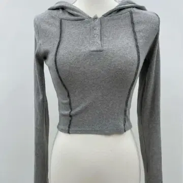 그레이 후드 부착 크롭 상의 y2k